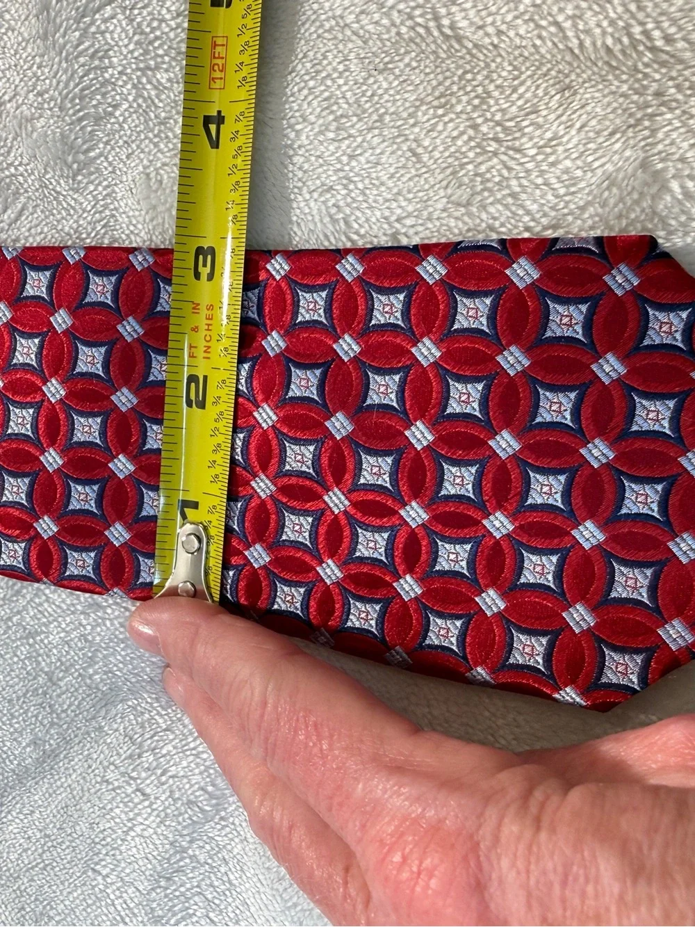McMahan's Mens Handmade 100% Silk Tie Red Blue Geometric Circle Classic Width